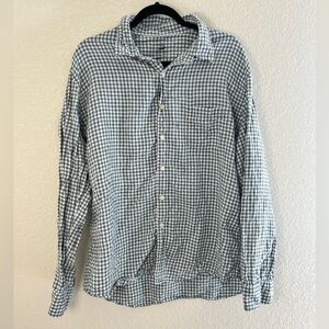 J Crew Irish Linen Baird McNutt Men's Blue Gingham Button-Up Shirt Resortwear